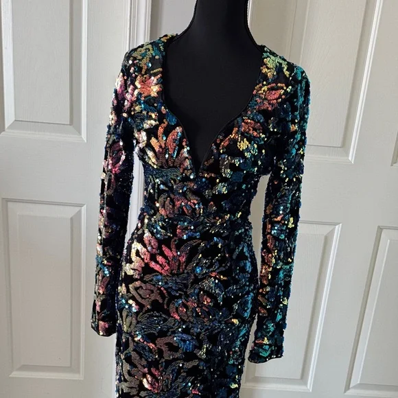 Fashion Nova Vibrant Sequin Long Sleeve Dress - Picture 2 of 7